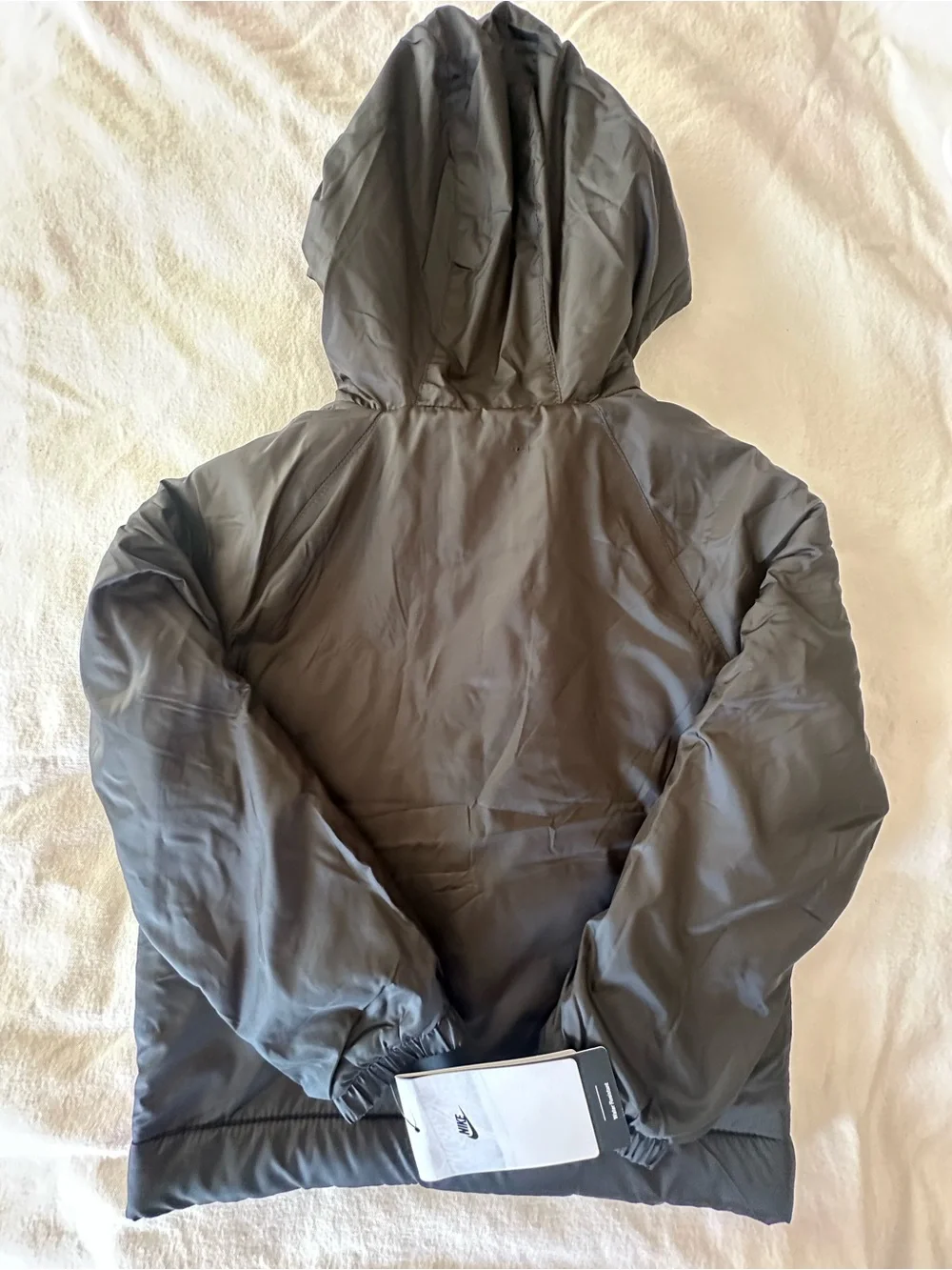 Nike Youth Black Hooded Puffer Jacket with White Swoosh